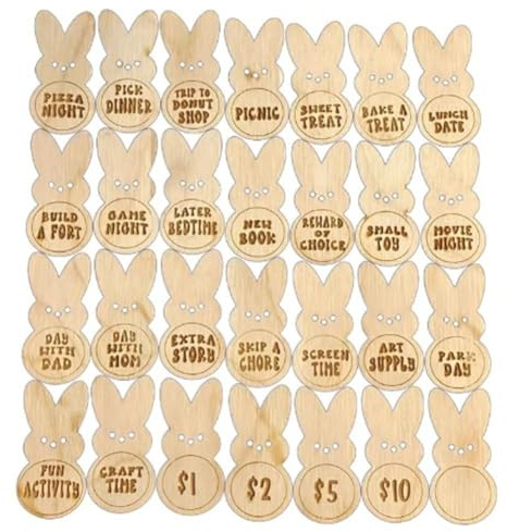 PAGJHRFJG Easter Kids Reward Bunny Tokens Easter Egg Tokens Wooden Easter Bunny Reward Tokens 28PCS
