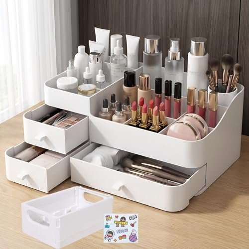 ZUSUZU Make up Kosmetik Organizer,Make up Organizer,Multifunktion Schminktisch Organizer,Einfache Aufbewahrung für Pinsel Lippenstift Skincare für Schminktisch,Bad und Schlafzimmer (Weiß)