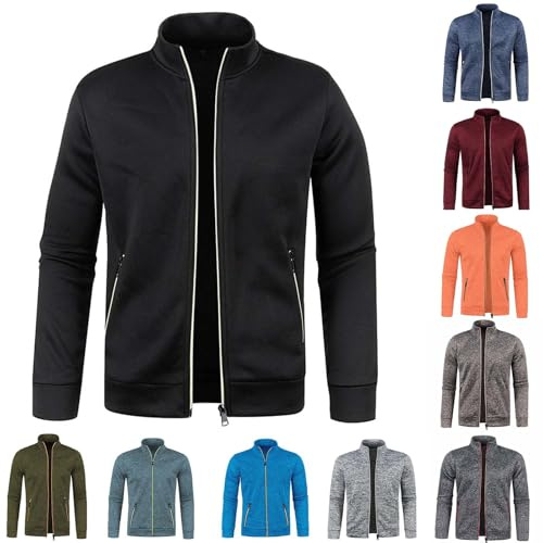 Sweat Zippé Homme Veste Sport Vestes en Tricot mi Saison Coupe Vent Running Jacket Col Mao Bombers De Randonnée Survêtement Respirant Aviateur Couleur Unie Blouson Minimaliste Vetements M-5XL