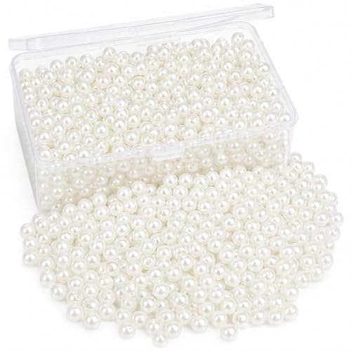 Perlin Wachsperlen Weiß 6 mm 1000 Stück Zuchtperlen Imitat ABS Kunststoffperlen Perlmutt Schmuckperlen mit Loch zum Auffädeln für Hochzeit Armband Halskette DIY Basteln