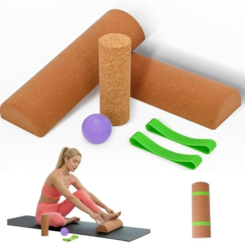 Fuss Training Kork Balance Board Set Halbe Korkrolle Fußtrainer Fuss Fitness Krafttrainer Kork Halbrolle für Stabilität Verbessern und Fußschmerz Linderung