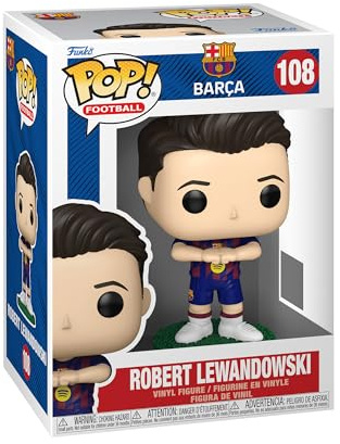 POP Funko Football: Barcelona - Robert Lewandowski | Offizieller Fanartikel und Merch - Vinyl Sammelfigur als Regal Deko - Geschenkidee zum Geburtstag für Fans und Sammler