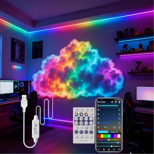 3D Nuage LED Plafond, 197inch LED Plafond Nuage Plafond, Lampe Led Nuage D'Orage 3D, Lampe USB à Synchronisation Musicale RVB Et Éclairage Vibrant, Chambre à Coucher Et Salle De Jeux (196.9inch/500cm)