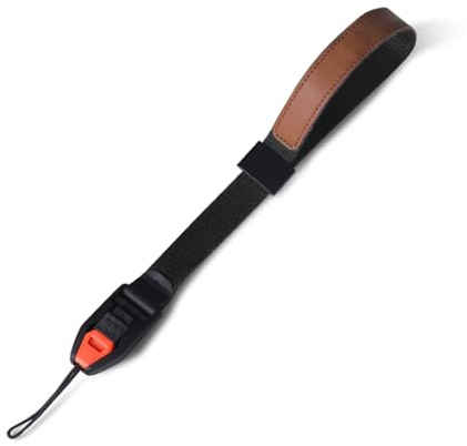 Tangxi Kamera Handledsrem, Justerbar Snabbkoppling med Säkerhetsanslutning Enhandsspänne äkta Läder Dubbellager Nylonrep 90 Kg Lastbärande, för de Flesta Kameror (BLACK)