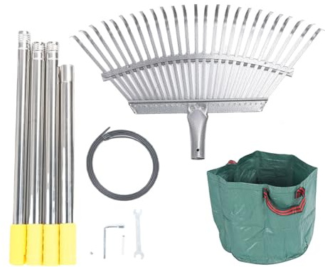 Laubharke, Abnehmbarer, Verstellbarer Laubharke aus Metall mit erweiterbarem Kopf von 36 bis 73 Zoll, inklusive wiederverwendbarem Laubbeutel für den Garten- und Außenbereich