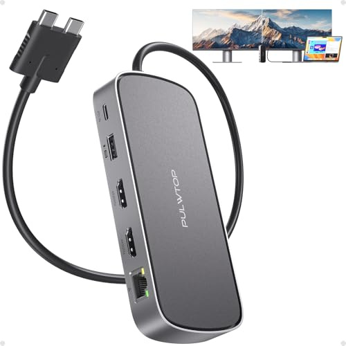MacBook Docking Station Doppio Monitor 4K@60Hz per MacBook Pro/Air M5/M4/M3 | PULWTOP Docking Station per 2 monitor con 2 porte HDMI, PD, Ethernet, USB A/C 10 Gbit/s, SD/TF, USB 2.0