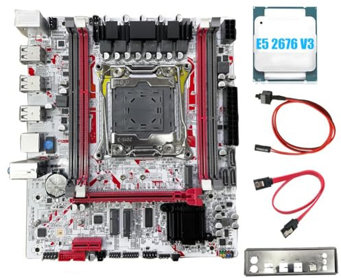 Ounfhtrttk X99G757 Gaming Motherboard X99 Motherboard+ E5 2676 V3 CPU DDR3 LGA 2011-3 Support Up to 64GB of Memory HM55 Chip