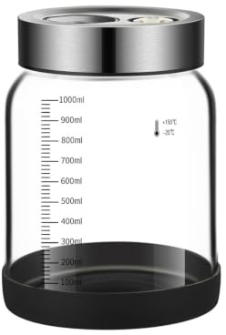 JAWAI Unidad Tarro de Fermentación, Vaso de Kéfir, Frasco de Vidrio de 1 Litro, Hermético y Resistente ai Calor, con Tapa y Escala, para Fermentados, Chucrut y Pepinillos Encurtidos