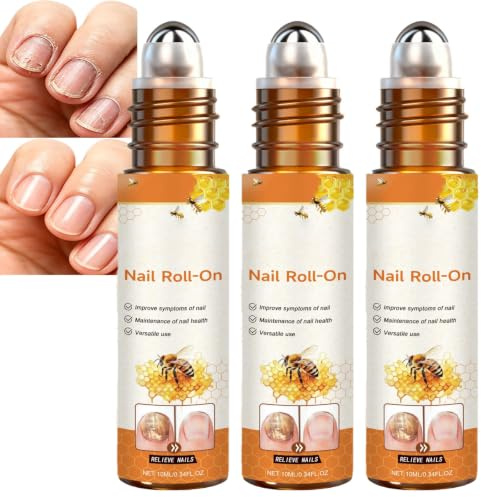 Bee Propolis Nail Roll On, Nail Care Roll On for Fingernail and Toenail Care, Moisturizing Cuticle Oil with Tea Tree Oil, Centella and Castor Oil, Nail Nutrient Oil Roller (3Pcs)