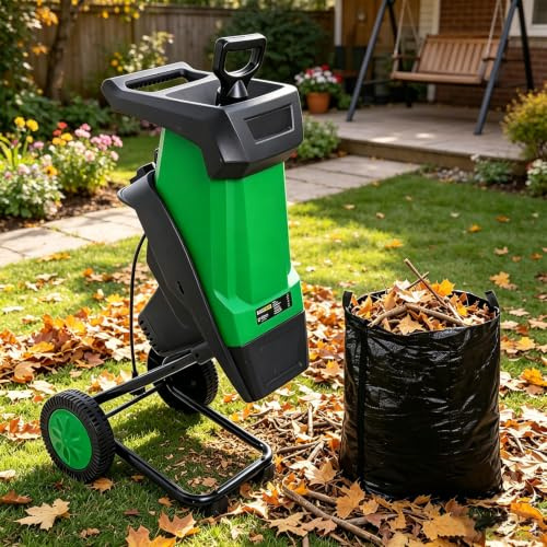CLEASEBILY Trituratore Rami, biotrituratore Elettrico, Sacco 50L, Doppie Lame, 2400W, 4500rpm, Portatile, per Rami e Foglie, Ideale per Giardini e Cortili, Facile Uso