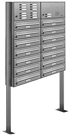AL Briefkastensysteme 14er Edelstahl Standbriefkasten mit Klingel rostfrei als 14 Fach Briefkastenanlage in Postkasten Briefkasten Design modern