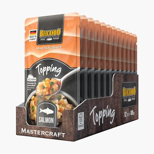 BELCANDO MASTERCRAFT Topping Lachs, 12x 100g Beutel, Nassfutter für Hunde, getreidefrei, sortenfrei, Ergänzungsfutter, Made in Germany