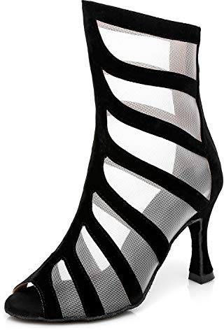 MINITOO Bottines de Danse Femme Ete Fete Prom Formal Sandals Chaussure Bout Ouvert L368 Noir 9cm Talon EU 41.5