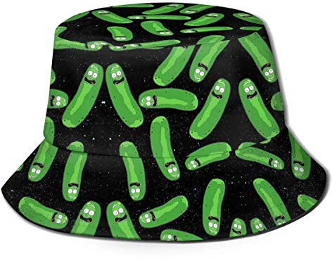 LINGJIE Pickle Rick Bucket Hat Reversible Fisherman Hat Travel Bucket Beach Sun Hat Outdoor Cap Black