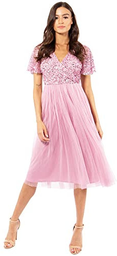 Maya Deluxe Damen Maya Deluxe Midi Evening Elegant Dress, Rosa, 42 EU