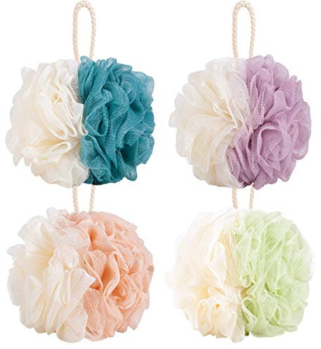 Aquior Bain Douche Éponge, Paquet de 4 brosses à récurer pour le corps Loofah 60g / PCS, Éponge Loofah pour une peau douce et confortable