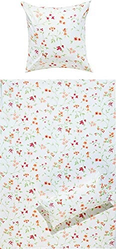 REDBEST Bettwäsche, Bettgarnitur, Kissenbezug Seersucker Blumen orange-grün-weiß Größe 40x80 cm / 155x220 cm - schnell trocknend, bügelfrei, mit Reißverschluss