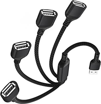 Elebase USB Splitter Y Cable 0.3M,1 Male to 4 Female USB-A Expander Hub,Multi USB Port Extender Converter,Extra Multiport Data Charger Split Adapter for Mac,Car,Xbox One Series X/S,Flash Drive,HDD
