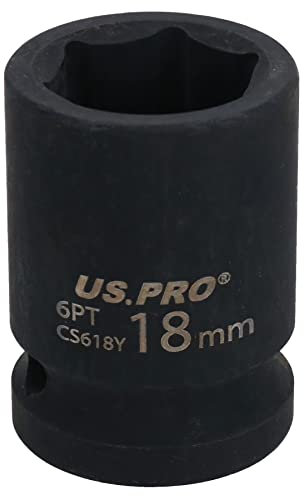 18mm Metric Shallow Impact Impacted European Style Socket 1/2 Drive 6 Sided