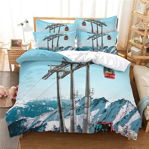 DONGSHAN Bettwäsche 135x200 Seilbahn Bettbezug Set, Warme Weiche Mikrofaser Bettwäsche-Sets mit Reißverschluss - 1 Bettbezüge und 1 Kissenbezug 80x80 cm