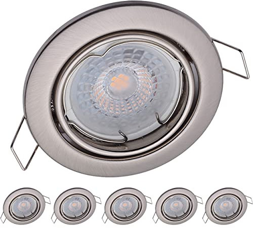 6x Oktaplex Spot 3 stufig dimmbar Dijon Schwenkbar - LED Modul Nizza 4,8W 3000K 230V 380lm Warmweiß 110° - Einbaustrahler Edelstahl gebürstet Lochmaß 68mm