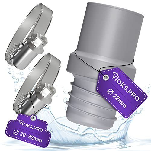 Vioks.pro Set 2x Schlauch Klemmschelle 20-32mmØ & Ablaufschlauch Endstück 22mmØ Waschmaschine Abfluss Adapter für Waschmaschine, Geschirrspüler