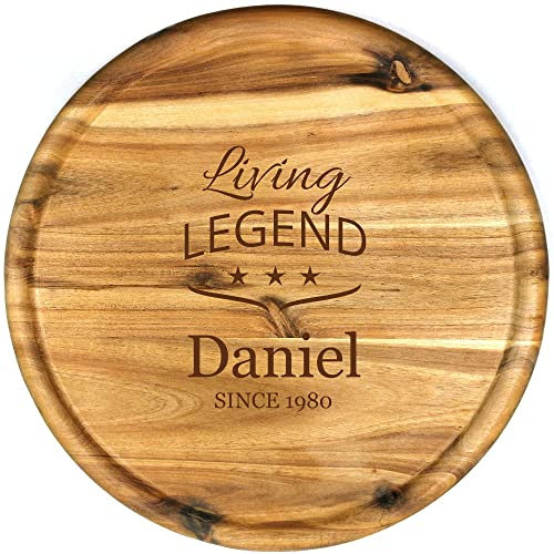 Sterngraf Pizzateller mit Gravur (Namen) personalisiertes Holz Pizzabrett 32cm Akazienholz - Geschenkidee zum Geburtstag Weihnachten, Geschenke für Männer, living legend MotivP34 Legende