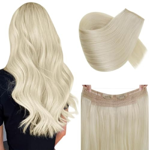RUNATURE Secret Draht Extensions Echthaar Platinblond 40cm 80g #60 | Verstellbarer Draht Mit Remy Haar – Hitzebeständig, Wiederverwendbar. Eisiger Platin-Ton, Pflegeleicht, Federleicht.