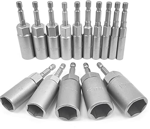 15 Stück Set Vertiefung Sechskant Stecknuss, 5.5-19mm Steckschlüssel, Verarbeitungstiefe 34mm Stecknuss set, Anschrauben Schraubenschlüssel für Bohrer