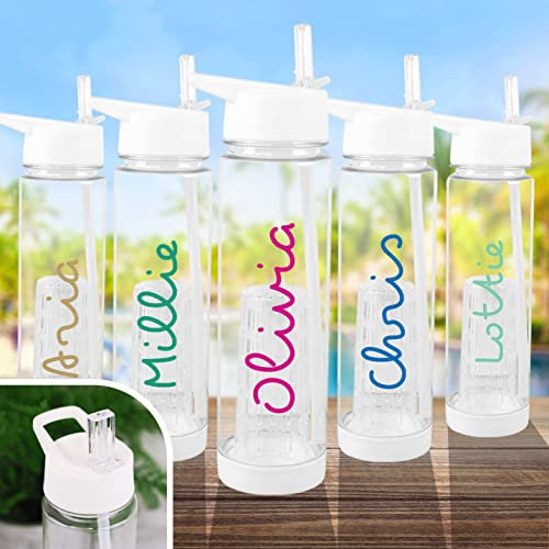 eBuyGB Personalised Fruit Infuser Water Bottle Clear ANY NAME Island Inspired Font School Sports Gift 740ml Custom Vinyl Decal Sticker