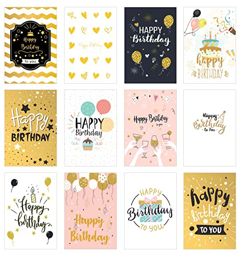 Edition Seidel Set 12 Premium Geburtstagskarten mit Goldprägung und Umschlag. Glückwunschkarte Grusskarte Geburtstag Geburtstagskarte Mann Frau Karten Happy Birthday Billet