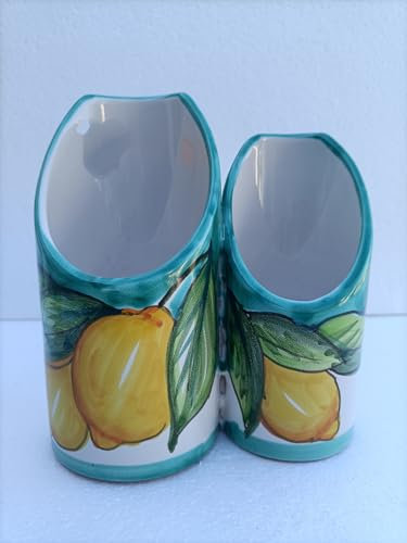 Centro Ardolino Porta Bicchiere in Ceramica di Vietri per Acqua e caffè colore Verde con Margherite