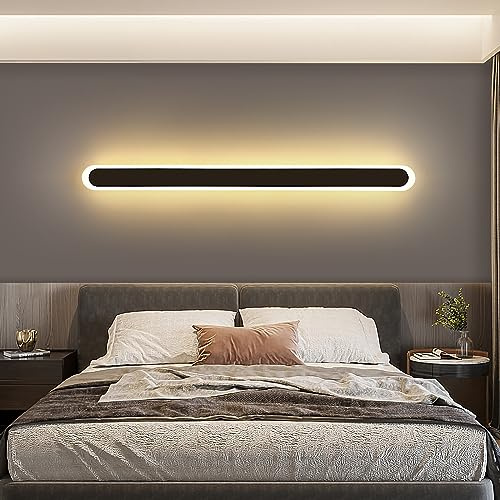 Dagea LED 25W Leiste Wandleuchte, Modern Innen Wandleuchte 3-Farben-Leuchten Wandleuchter für Speisesaal Wohnbereich Schlafzimmer Küche Korridor Nachttischbeleuchtung, Schwarz 60CM