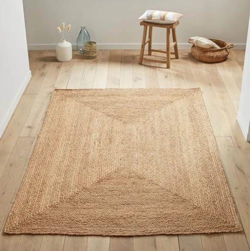 MDS - Paquete de 1 alfombra de yute tejida a mano, 4 x 6 pies, natural, reversible para decoración del hogar, sala de estar, cocina, entrada, alfombra de yute trenzada, rústica y de aspecto natural, 1