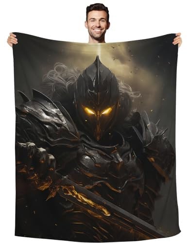 Huke Knight Gifts Decke, schwarz-goldener Ritter-Überwurf, für Herren, Jungen, Kinder, weicher Plüsch, Neuheit, Decke, 152,4 x 127,7 cm