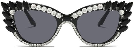 LJCZKA Vintage Katzenauge Sonnenbrille Damen mit Strasssteinen, Retro Katzenaugen Sonnenbrille Diamant Kleine Brille Strass Frauen mit UV-Schutz
