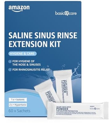 Amazon Basic Care Kit de extensión de enjuague sinusal con solución salina, 60 sobres