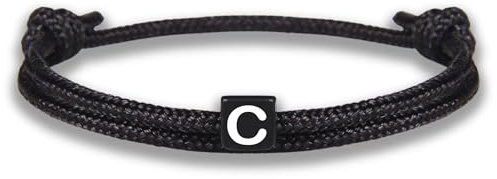 GD GOOD.designs Armband mit Buchstabe C | Verstellbares Partnerarmband (14cm - 25cm) mit schwarz geflochtenen Seil - Geschenk für Sie und Ihn