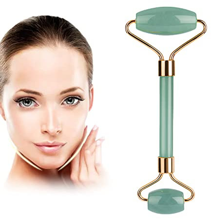 Rouleau de massage pour le visage, les yeux, le cou, outils de soins de la peau, outil de massage pour le visage, cadeau pour homme et femme (vert jade)