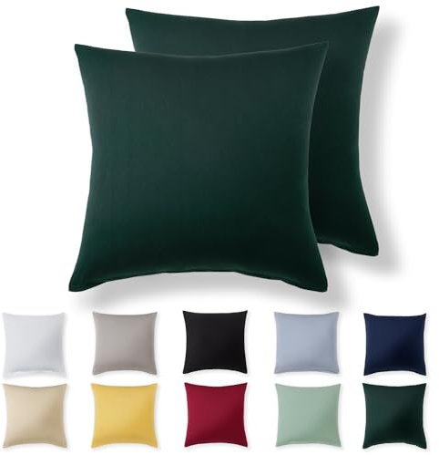 Alreya Kissenbezug 80 x 80 cm (2er Set) - Waldgrün - 100% Jersey Baumwolle - Kissenhülle für Kissen 80x80 cm, Jersey Kopfkissenbezüge, Superweicher Kissenbezüge 80x80 mit Reißverschluss