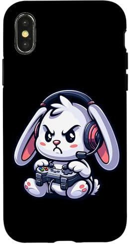 Hülle für iPhone X/XS Funny Rabbit Bunny Gamer Videospiele Jungen Mädchen Kinder