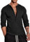 Muscle Cmdr Men's Waffle Henley Shirts Long Sleeve T-Shirt Stylish Casual 5 Buton Placket Thermal Underwear Black 2XL