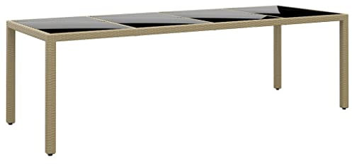 AUUIJKJF Heimartikel, Gartentisch mit Glasplatte, Poly-Rattan, Anzugmöbel, Beige