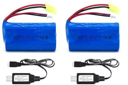 7.4V 2000mah 15C compatibles avec Mini Tamiya Plug 2S Li - ION Batterie avec Chargeur USB pour RC Voiture télécommande Voiture RC Bateau RC Voiture de Construction et injecteur de Gel Pack de 2