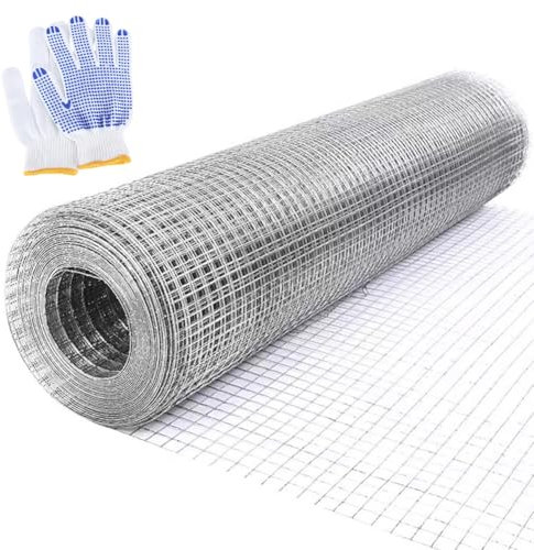 Rejilla de alambre de malla fina, malla de alambre de acero inoxidable, 0,3 x 6 m, malla de 6 mm, alambre galvanizado, con guantes para bancal elevado en el jardín