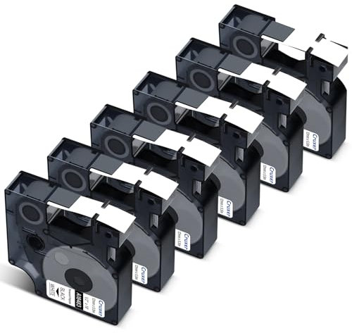 Cruxer 6er-Packung Kompatibel für Dymo IND 18483 S0718210 A18483 Polyester Etikettenband，Schwarz auf Weiß 12mm x 5.5m Ersatz für Dymo Rhino 1000 4200 6000 LabelWriter 450 Duo ILP 219 3M PL150 3M PL300