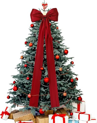 Extra Large Red Bow Christmas Tree Topper - Satin Bow with Long Streamers for Home Holiday Decoration (120cm)