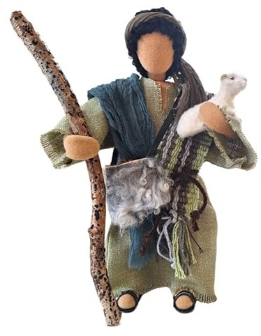 Guter Hirte (Figur fertiggestellt mit Lamm und Felltasche) | Erzählfigur | Krippenfigur 30cm