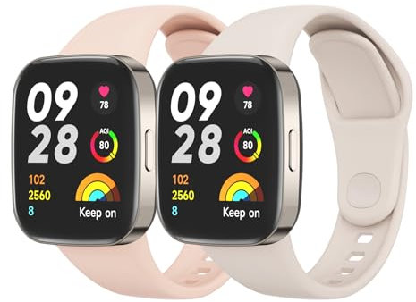 ZGCE 2 Piezas Correa para Redmi Watch 3, Correa de Silicona Suave y Transpirable para Xiaomi Redmi Watch 3, Marfil + Rosa Carne