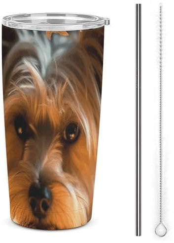 VFMKT Insulated Tumbler 20 Oz Stainless Steel Car Cup with Lid And Straw A Yorkshire TerrierTravel Coffee Mug for Coffee Tea Beverages